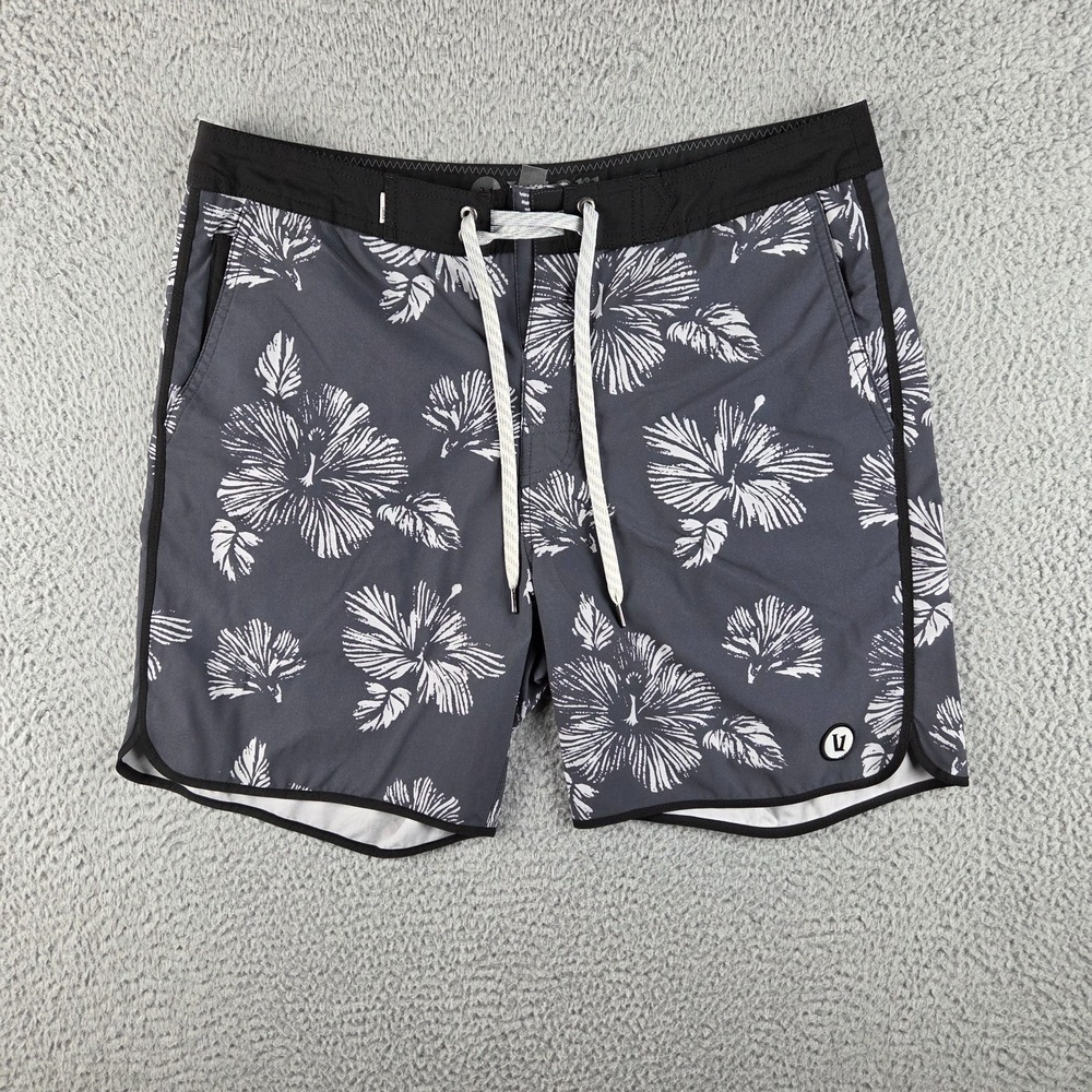 Vuori Cruise Boardshorts Mens 32 Gray Tropical Swim Shorts Surf Floral V314